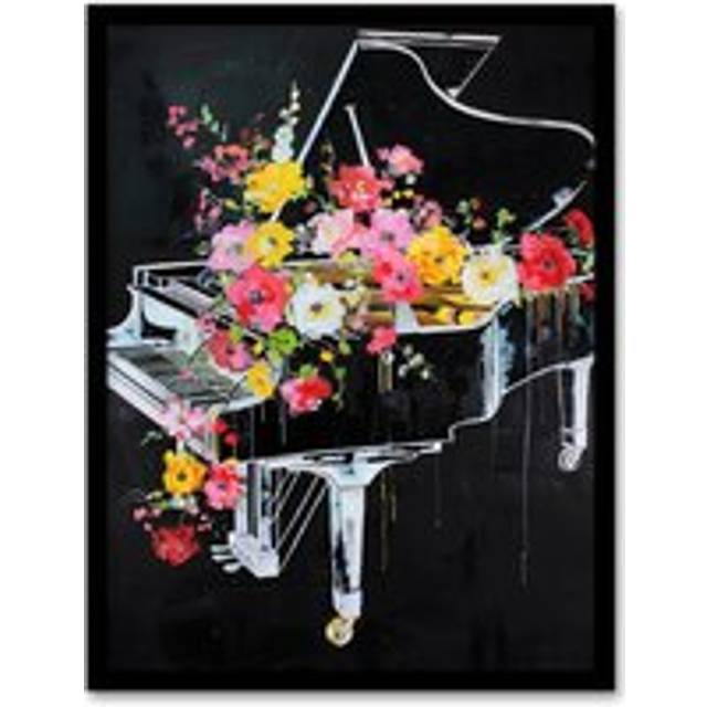 Wildflowers in Grand Piano Street Art Graffiti Framed Art Print - Black - A4