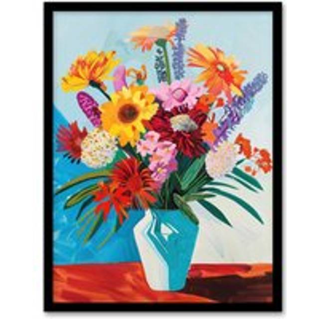 Colourful Spring Flower Bouquet Vibrant Painting Framed Art Print - Multi - A4