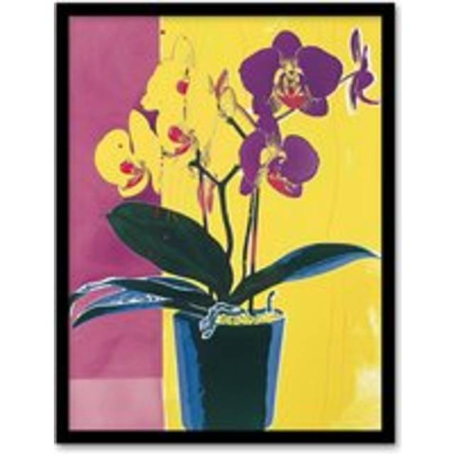 Orchid Flower Pot Purple Yellow Painting Framed Art Print - A4