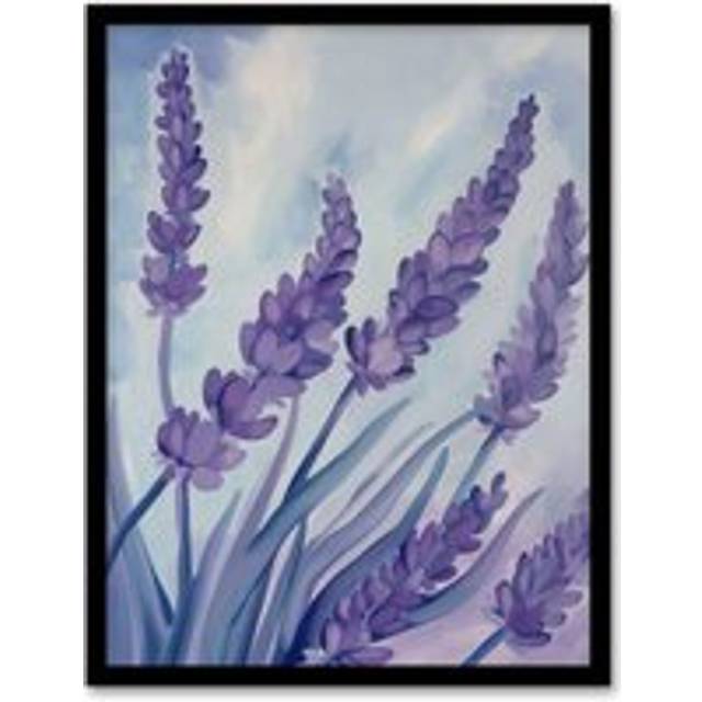 Classic Lavender Blue Sky Painting Modern Floral Framed Art Print - Purple - W12 inch x H16 inch