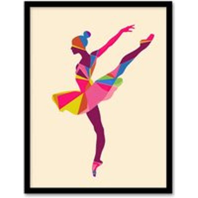 Ballerina Arabesque Pose Bright Colourful Design Framed Art Print - Multi - A4