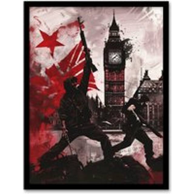 UK Anarchy Big Ben Tower London Painting Framed Art Print - Red - W12 inch x H16 inch