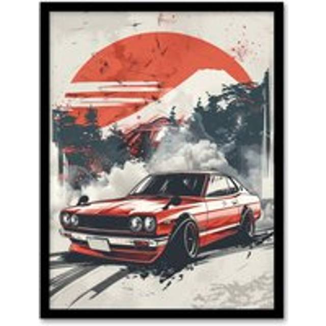 Retro Vintage Sportscar Classic Japanese Red Sky Framed Art Print - A4