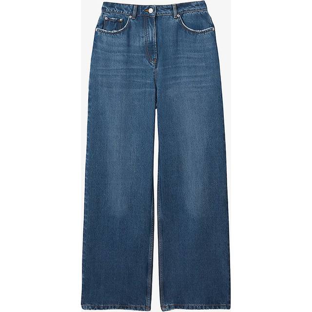 Reiss Womens Mid Blue Lyle Mid-wash Wide-leg Mid-rise Denim Jeans 30r - MID BLUE