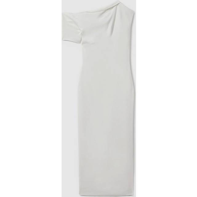 Reiss Womens Ivory Laurey Draped Linen Midi Dress 12 - IVORY