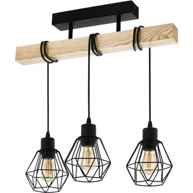 EGLO Townshend 3-Light Industrial Semi Flush Ceiling Light - Brown