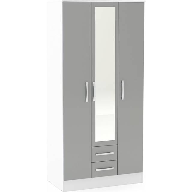 Larz 3 Door 2 Drawer Wardrobe With Mirror-White & Grey