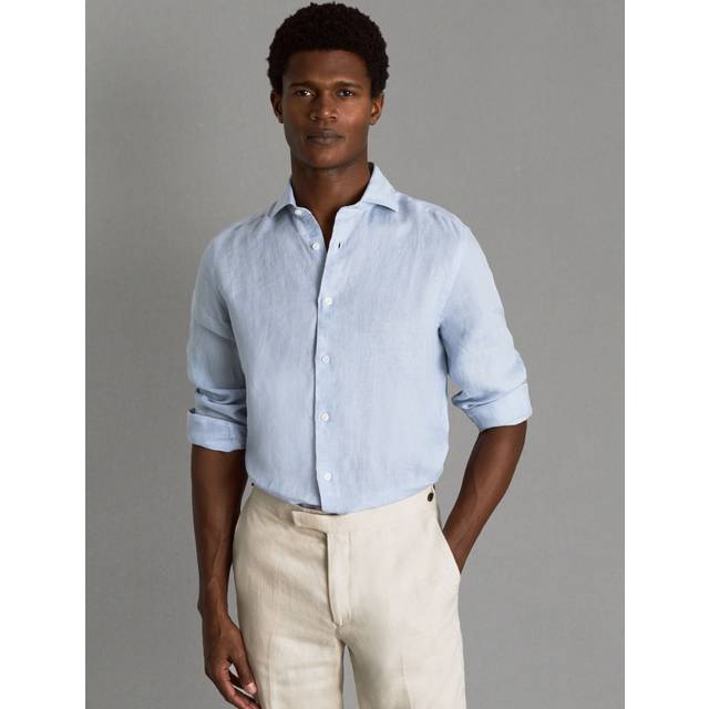 Reiss Mens Light Blue Ruban Regular-fit Linen Shirt L - LIGHT BLUE
