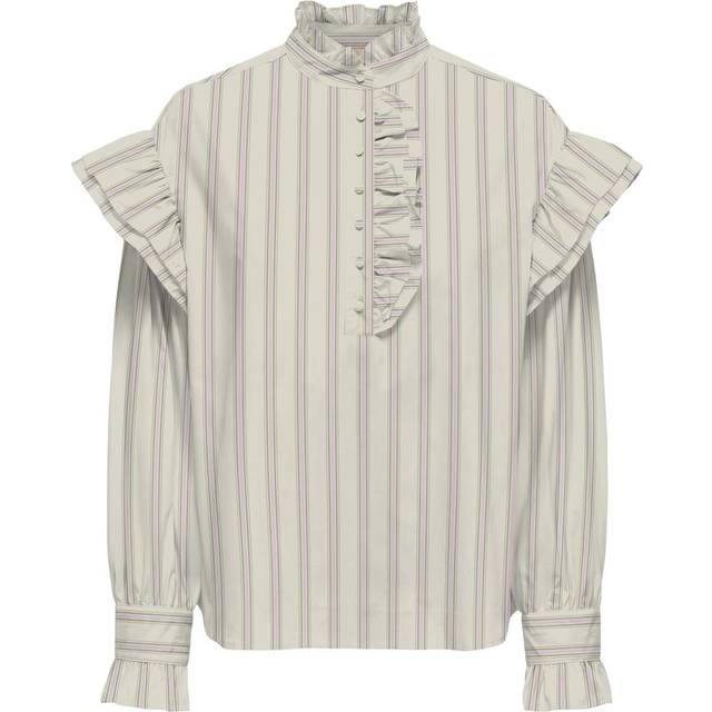 ONLY dame bluse ONLMALOU - Bone White PINK LADY + HEDGE GREEN