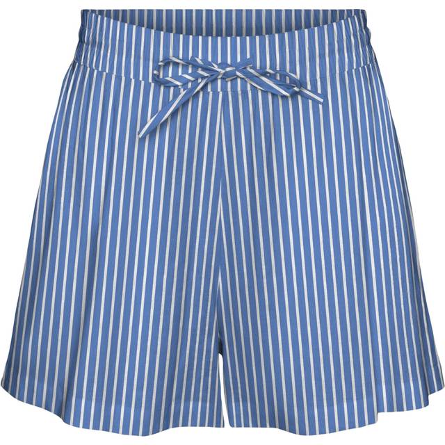 Vero Moda – Blårandiga, a-linjeformade, lediga shorts i linnemix, del av set