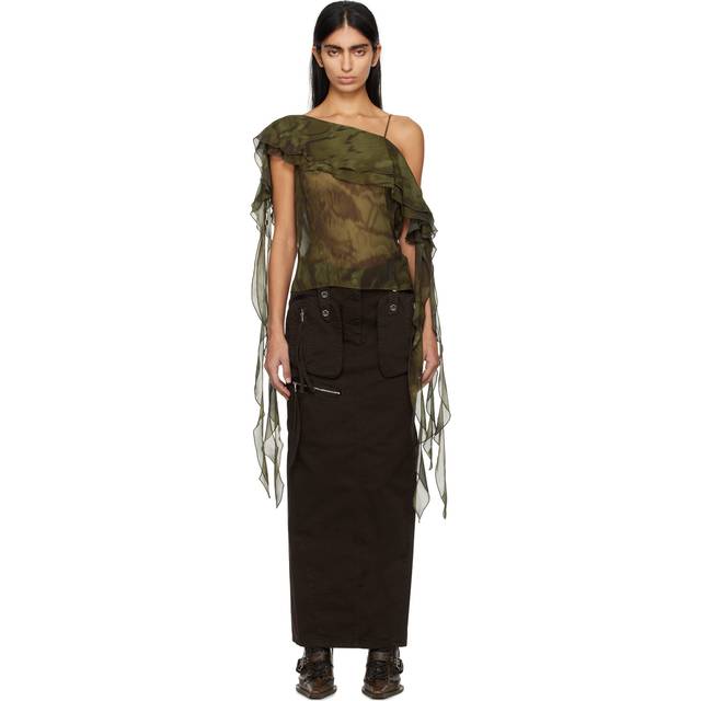 Blumarine Green Asymmetric Blouse - M5695 MILITARE/DARK - IT 36