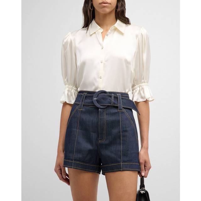 Fiona Silk Satin Short-Sleeve Top - IVORY - Medium