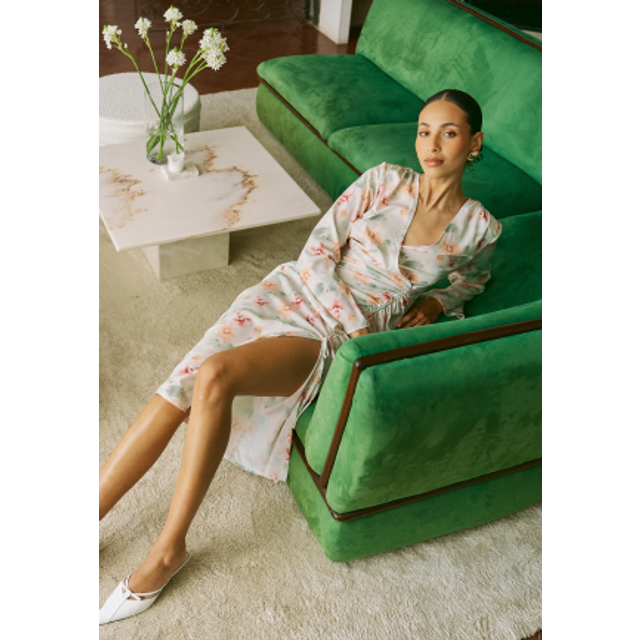Drawstring L/S Midi Dress