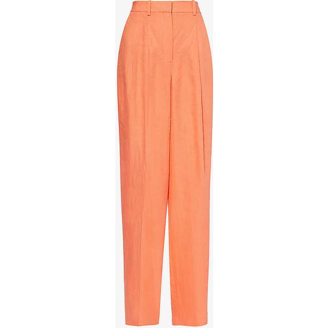 White Double Pleated Linen Trousers - Orange (8)