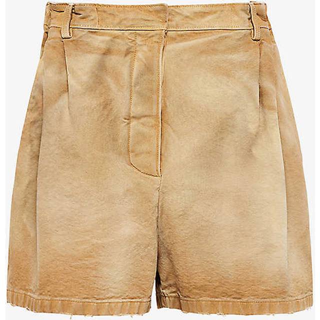 Prada Womens Neutral Logo-patch Relaxed-fit High-rise Canvas Shorts 2 - NEUTRAL