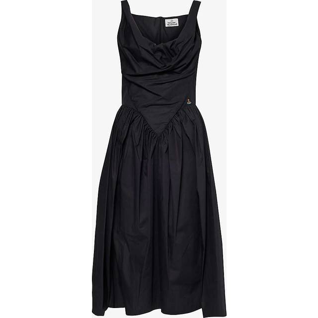Vivienne Westwood Womens Black Sunday Logo-embroidered Cotton Midi Dress 12 - BLACK
