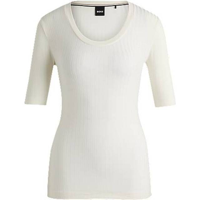 Scoop-neck top in stretch fabric - White