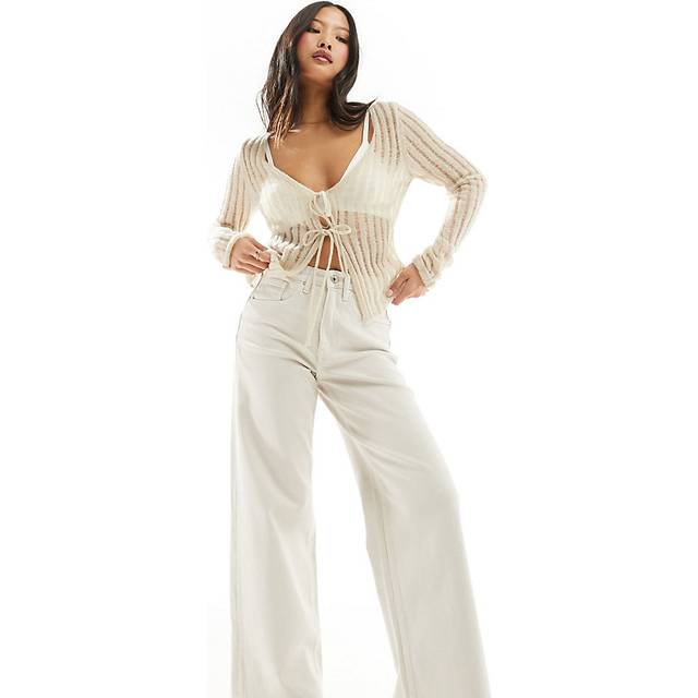 ONLY Petite – Juicy – Gräddvita vida jeans med hög midja-Vit/a