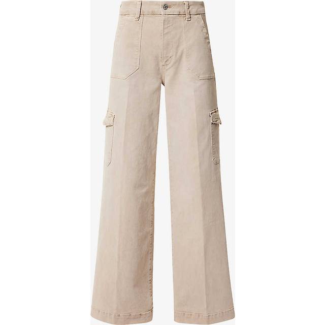 Paige Womens Vintage Soft Sand Harper Patch-pocket Wide-leg High-rise Stretch-denim Jeans 30