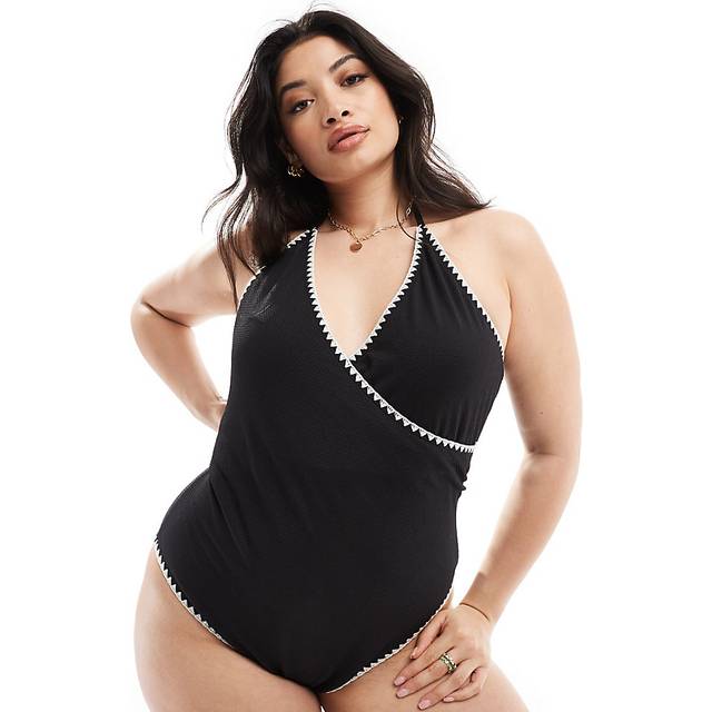 Control Whipstitch Trim Wrap Front Swimsuit