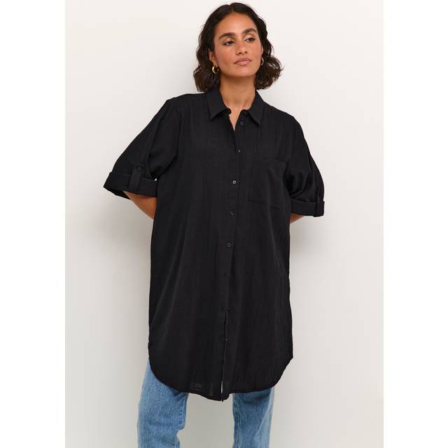Kaffe, Klänning, Dam, L, Bomull, Elegant Skjortklänning Svart Djup - black (L)