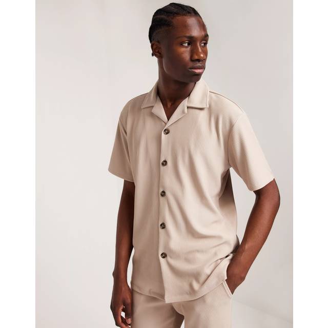 Selected Homme Slhloose-Plisse Resort Ss Shirt Ex Svarta skjortor Beige