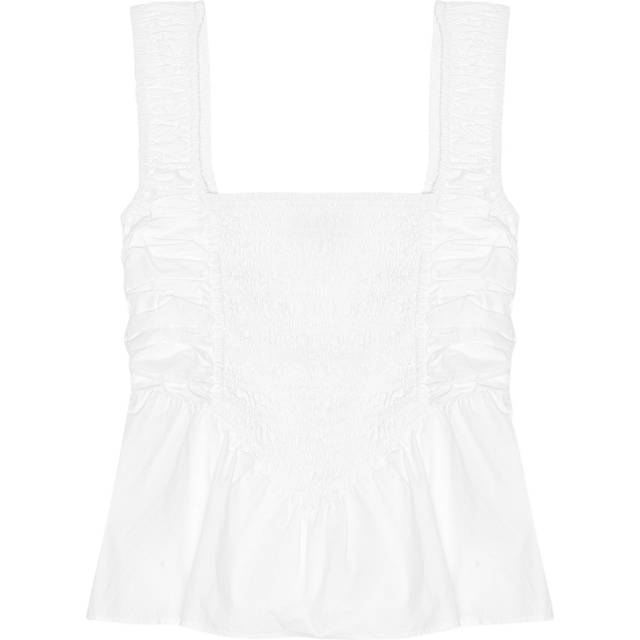 Ganni Cotton Poplin Smock Strap Blouse Dam Långärmade Blusar Stl. 38 - Från Magasin - Bright White (38)