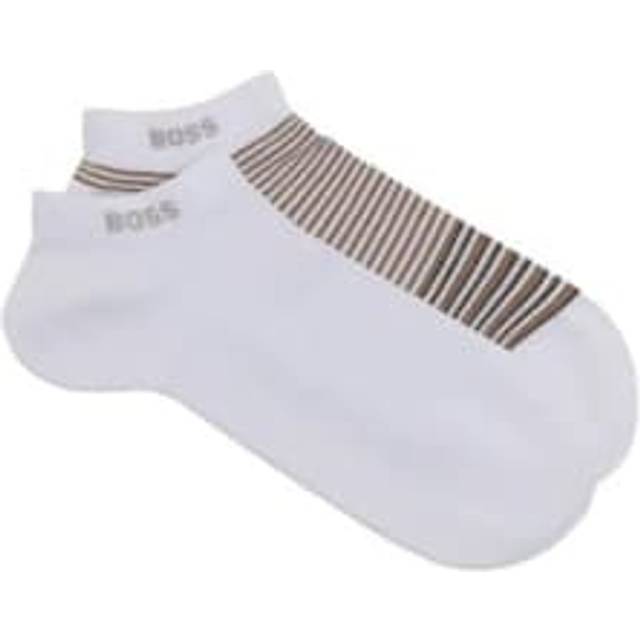 Boss Mens White Bamboo Stripe-pattern Pack of Two Stretch-woven Blend Socks 9-9.5 - WHITE
