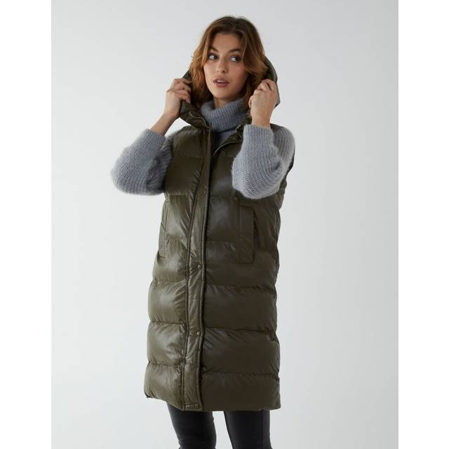 Blue Vanilla Womens Hooded Puffer Gilet - Khaki - Size Medium