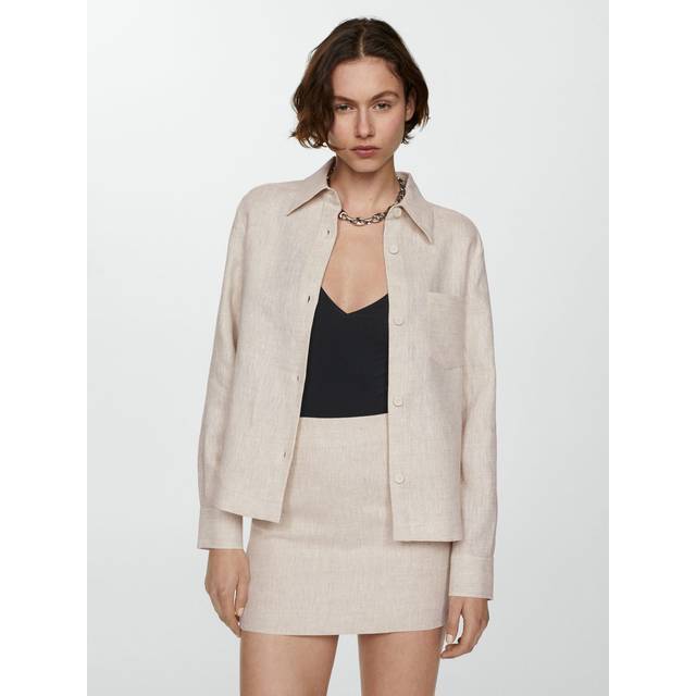 Mango - Beige skjorte i hør - Del af sæt-Neutral
