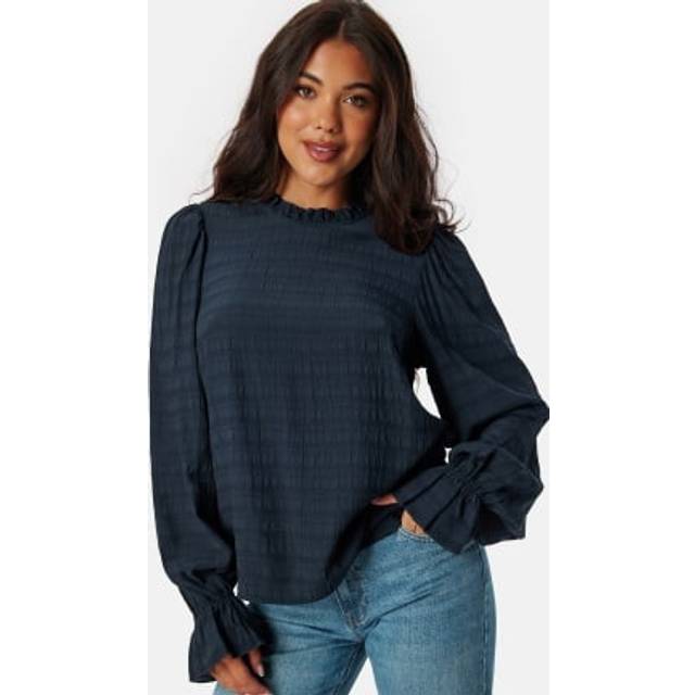 BUBBLEROOM Viscose Frill Blouse Navy 34