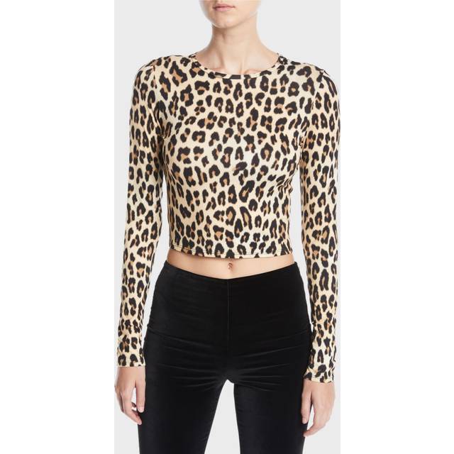 Delaina Long-Sleeve Crewneck Crop Top - LEOPARD - X-Small