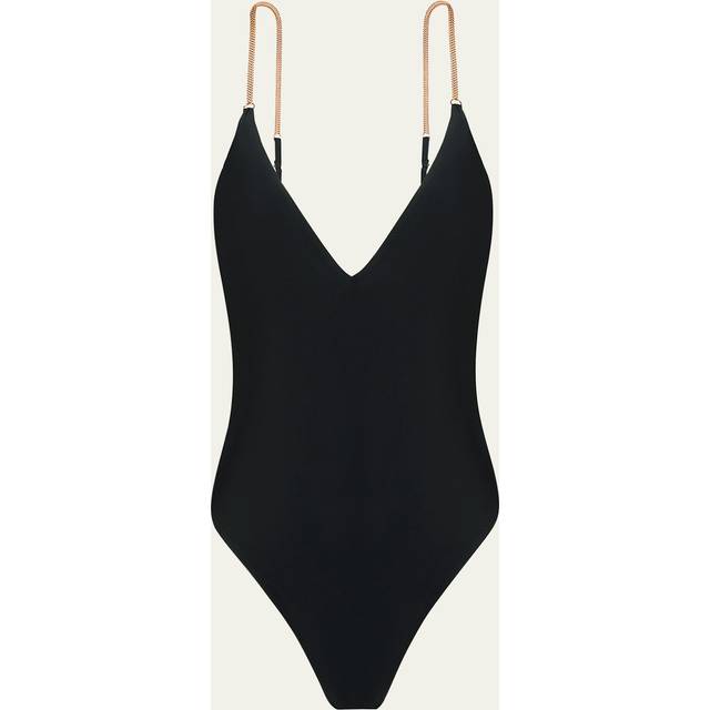 Solid Melody Backless Brazilian One-Piece Swimsuit - black - Small