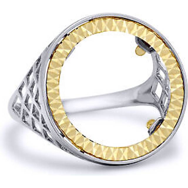 (V) Jewelco London 925 Sterling Silver Basket Half Sovereign Coin Mount Ring - 9ct Gold Bezel - XRN168-H