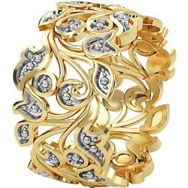 Tjc diamond leaf ring for women in 14ct gold over silver