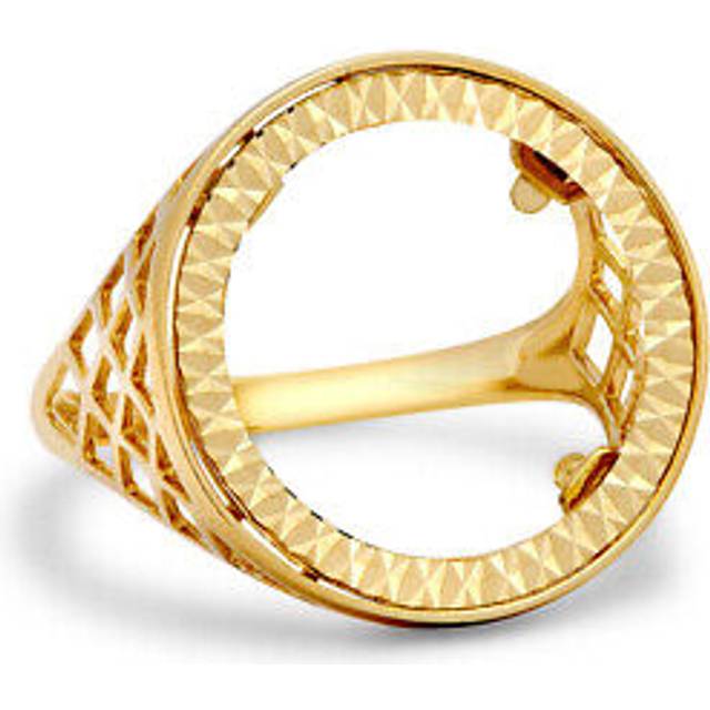 (J) Jewelco London Men's Solid 9ct Yellow Gold Basket 10th Ounce Krugerrand Brittania Coin Mount Ring - JRN168-T