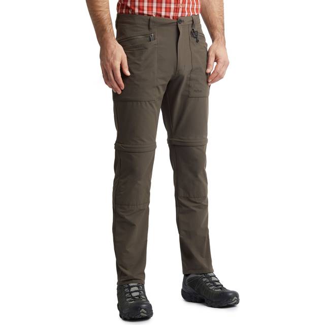 Men's Stretch Bags Zip Off Walking Trousers - Dark Olive Brown - 40 Long
