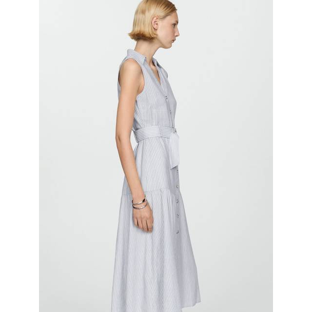Mango Linen Blend Shirt Midi Dress - Blue - 12