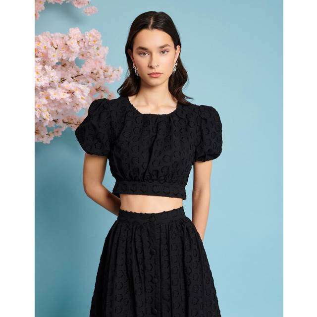 Sister Jane Dream Mara Floral Fil-Coupé Cotton-Blend Top - L/UK 14 - Black