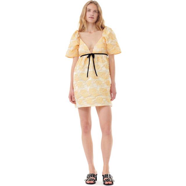 Ganni Botanical Floral-Cloqué Mini Dress - EU 34/UK 6 - Yellow