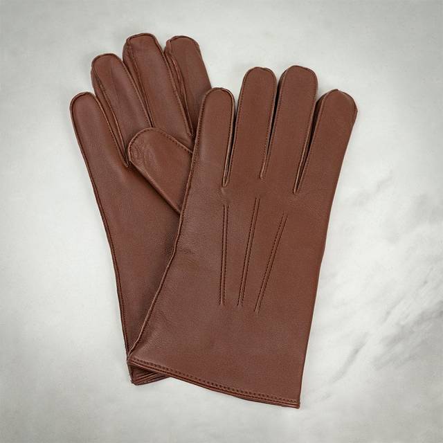 Men's Three-Point Wool-Lined Leather Officer's Gloves - ENGLISH TAN / 10