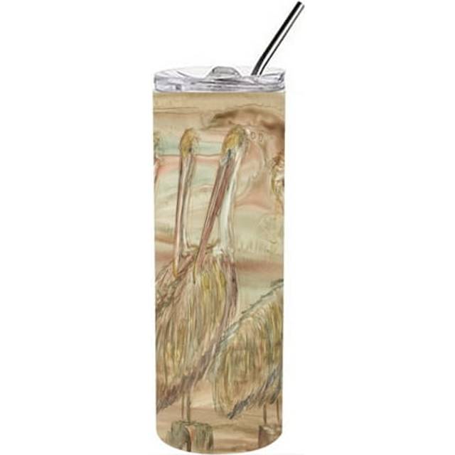 Caroline's Treasures Brown Pelicans Double Walled Stainless Steel 20 oz Skinny travel-insulated-tumblers  Multicolor