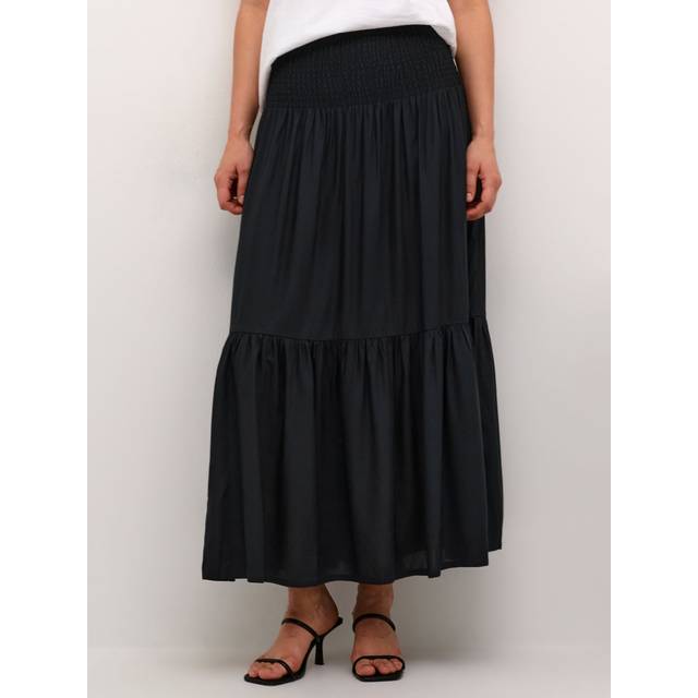 KAFFE Ecovero Smock Waist A-Line Fit Maxi Skirt, Black Deep