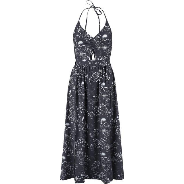 Black Premium by EMP Double Slit Dress with Roses and Skulls Long dress black
