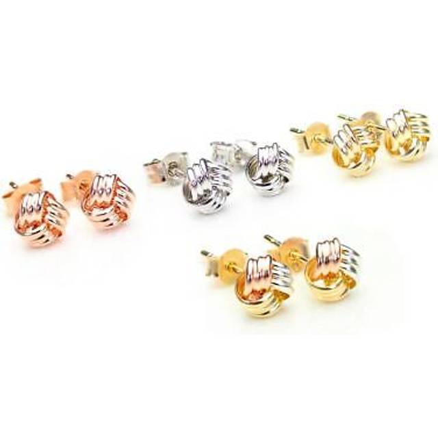 9ct gold 5mm knot stud earrings / yellow / rose / white / multi-coloured