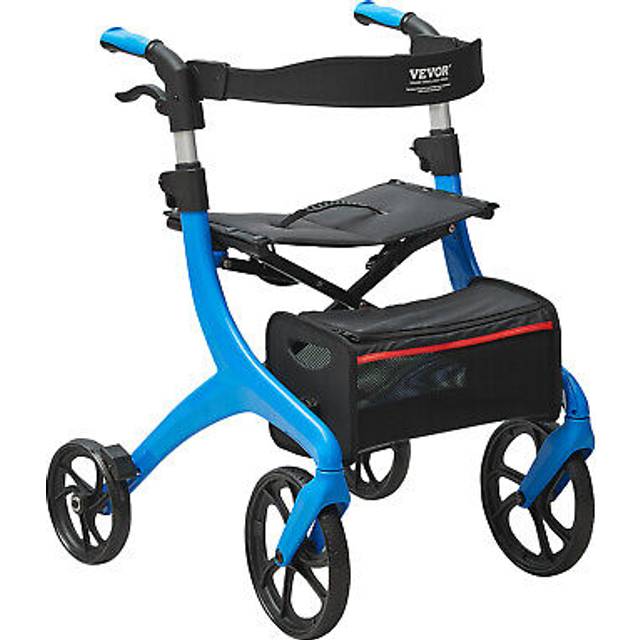VEVOR Folding Rollator Walker for Seniors and Adults, Lightweight Aluminum Rolling Walker with Seat and Adjustable Handle, 4-Wheel Outdoor Mobility Walker with Spacious Storage Bag, 300LBS Capacity