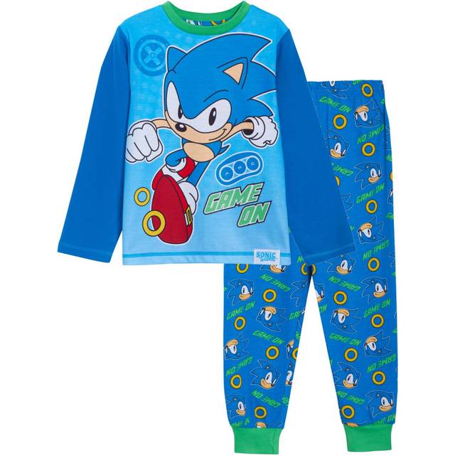 (11-12 Years) Boys Sonic The Hedgehog Pyjamas Sega Full Length Pjs T-Shirt + Loungepants Set