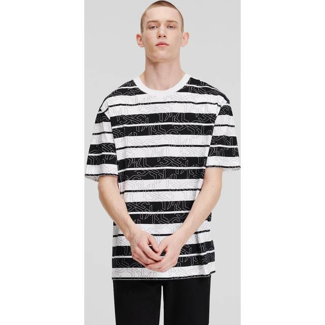 KL Jeans, Monogram Striped T-shirt, Man, Black White All Over Print, Size: XL