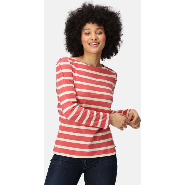 Regatta Women's Durable Federica Striped T-shirt Mineral Red Light Vanilla, Size: 14