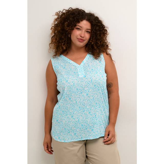 Kaffe Curve Kcami Top Printed Dam Toppar Stl. 48 - Från Magasin - Blue Atoll Petit Fleur (48)